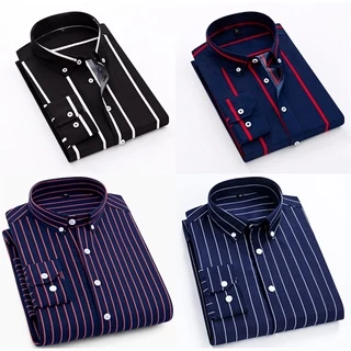 Camisa Social Masculina Listrada Com Manga Comprida Plus Size