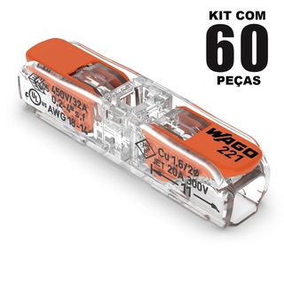 60un Conector Wago 221-2411 2 vias 32A/450V Emenda Linha Reta Original Caixa Fechada e Lacrada