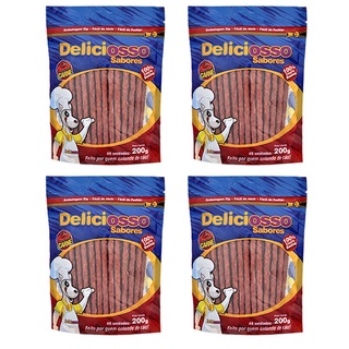 Palito Ossinho fino para cães sabor Carne Combo com 4 unidades Carne Deliciosso 200g