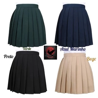 Saia Cosplay Colegial Koreana Pregueada Plissada Lisa-(13 Tamanhos 4 Cores)