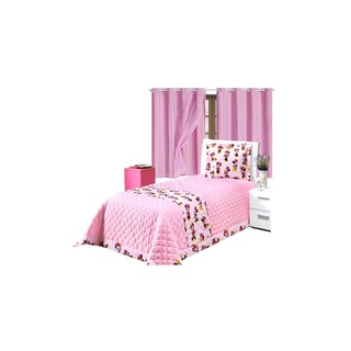Kit Cobre Leito Solteiro Infantil 3pcs + Cortina PVC Voil