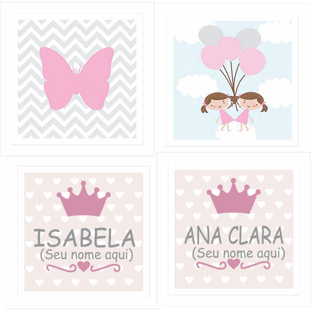 Quadros Decorativos de Parede Infantil Quarto Menina Criança Borboleta  Irmãs Personalizado Nome ITOP01 | Shopee Brasil