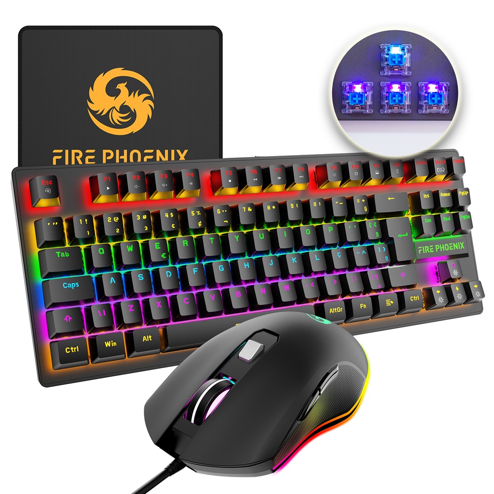 Kit Teclado Mouse Mecanico Abnt2 Gamer Rgb Usb Pc Led Switch Blue Be-k1 Luuk Young