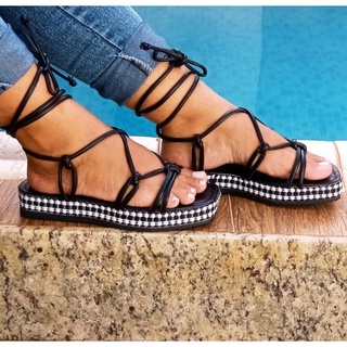Sandália Feminina Rasteira Papete Flatform de Amarrar Confortavel Birken