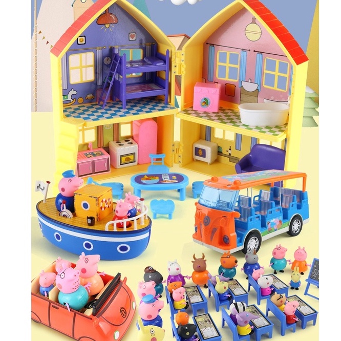 Peppa Pig Família 4 personagens Peppa George Papai Em Estoque Casa De Vinho  Jogo De Casinha Peppa Piglet Play House Brinquedos Conjunto Completo De