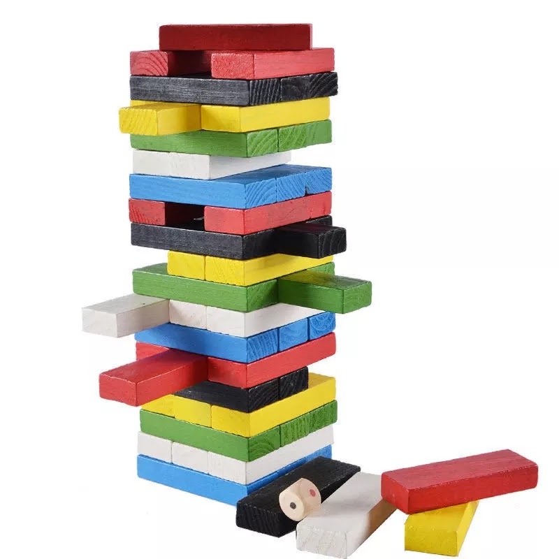 Jogo Educativo Torre de empilhar de maderia com dado de cores, Blocos ...