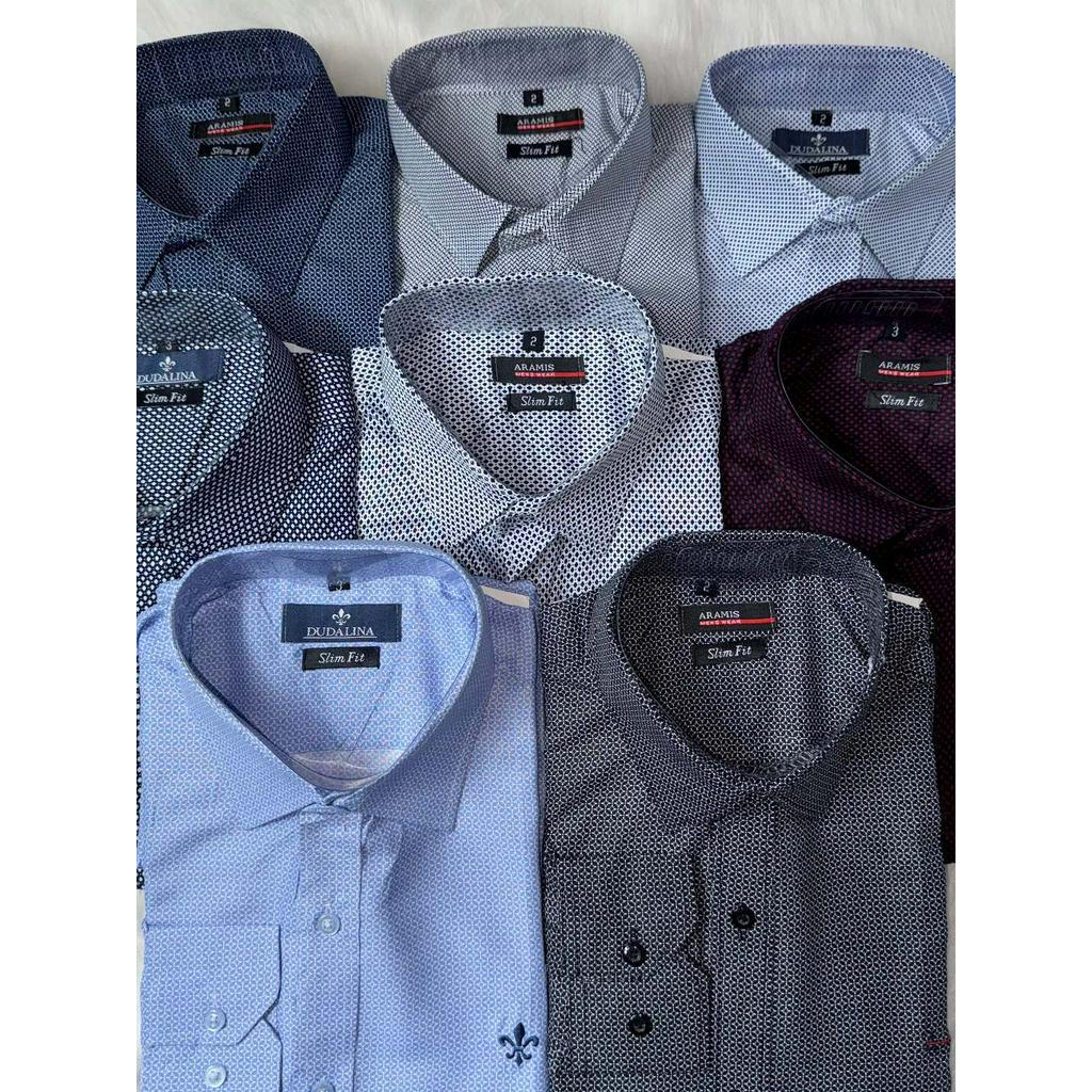 Camisa Social Masculina Manga longa Slim Fit Flores pontilhadas