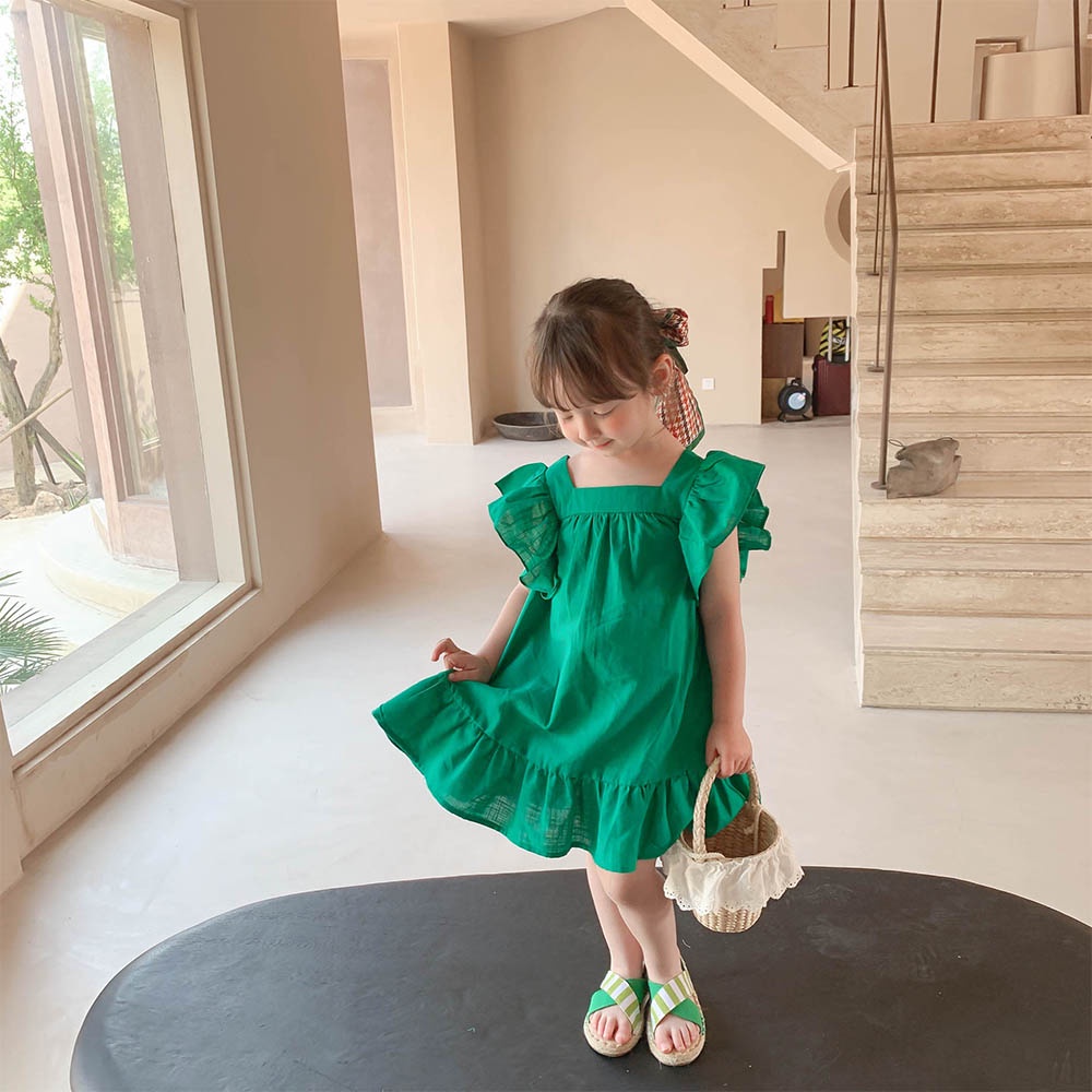 Desapego Vestido infantil menina verde com babados SHEIN, tamanho 10/11  anos - NOVO