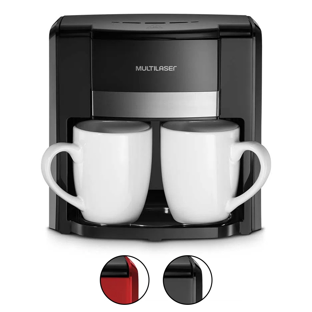 Cafeteira Elétrica Multilaser 2 Xicaras Filtro Permanente Colher Dosadora 500w Preto Vermelha