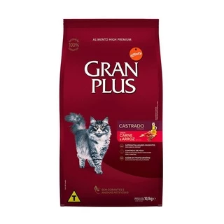 Ração Granplus Gatos Adultos Castrados Carne E Arroz 10,1kg