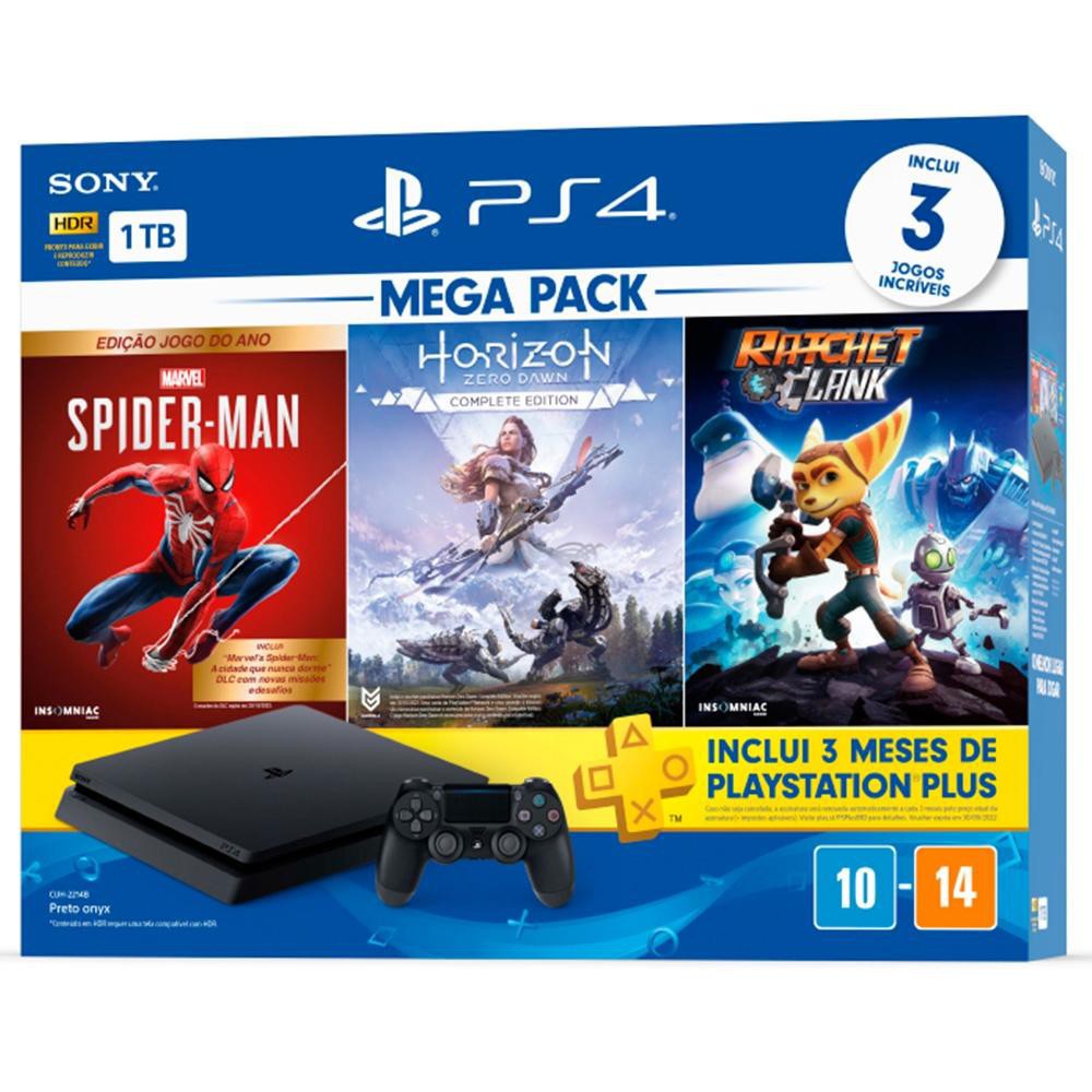 CONSOLE PS4 SLIM 1TB + 3 JOGOS PRETO NACIONAL