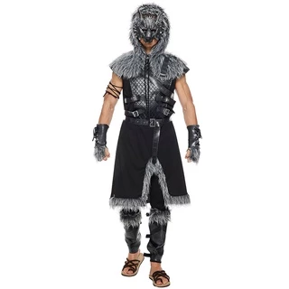 Horror Masculino Halloween Roupa Lobisomem Nórdico Viking Wolf Rei Cosplay Deluxe 7Pc Para Festa De Adultos Show De Palco De Soldado Animal Vestido Cima
