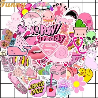 50Pçs Adesivo de Vinil Impermeável Rosa Retrô para Skate/Snowboard/Grafite/Notebook
