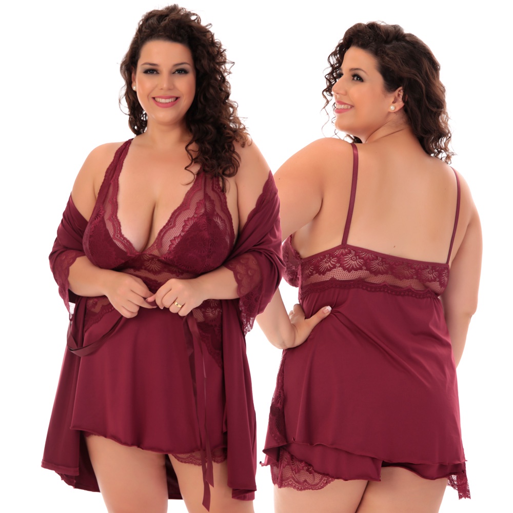 Short Doll Plus Size em Microfibra e Renda