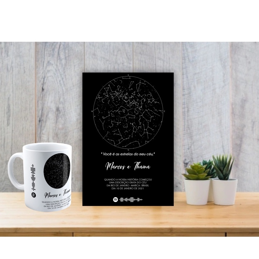 kit Mapa Estelar /Mapa das Estrelas/ mapa do Céu/ Mapa Celeste A4 (caneca + quadro)(personalize do jeito que quiser)