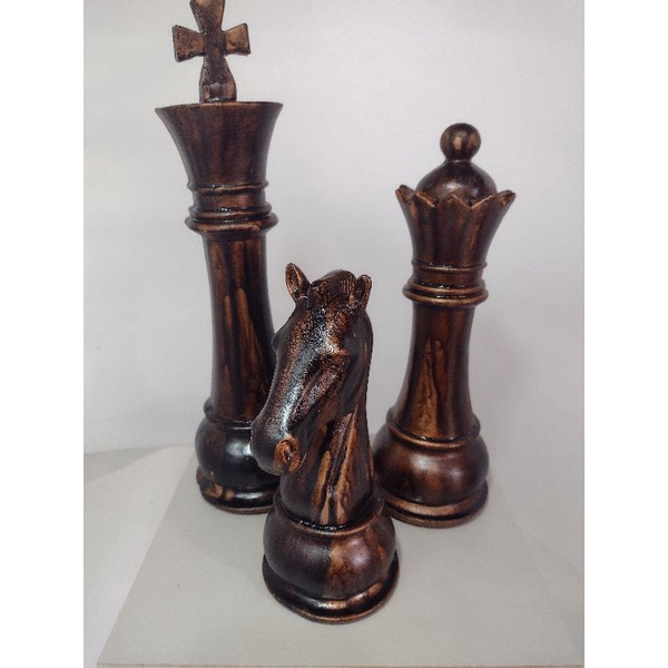 Homyl Conjunto de 3 peças de xadrez internacional, estatuetas King Queen  Knight peças de xadrez, acessórios retrô para decoração de casa - preto