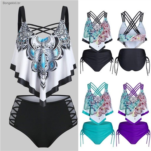 ▦ Tankini Feminino Com Almofada E Transversal Acolchoado