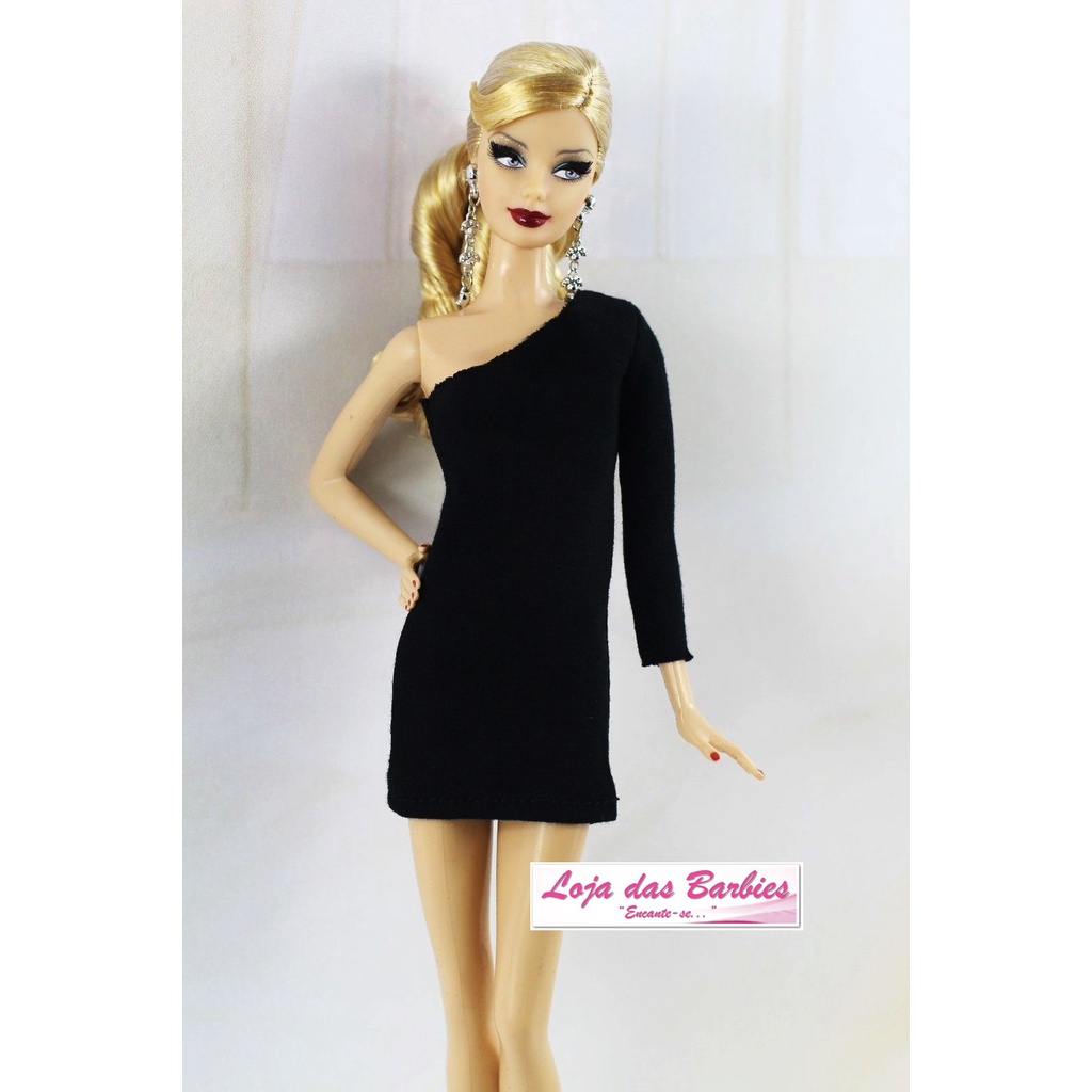 Compre Vestido pequeno preto para boneca barbie, sexy, um ombro, vestidos  de noite, roupas para bonecas 1/6 bjd, acessórios