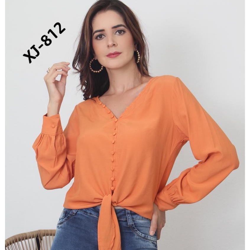 Botões na frente Simples ocasional Blusa