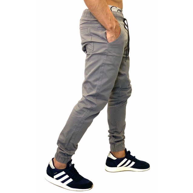 Calça Jogger Masculina de Sarja Slim Fit na Cor Cinza com Elástico no Cós -  GET FASHION