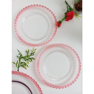 Prato de Sobremesa Borda Coração Prato Raso de Cristal Refeição com a Borda Rosa de Coração Bowl Lyor para Mesa Posta