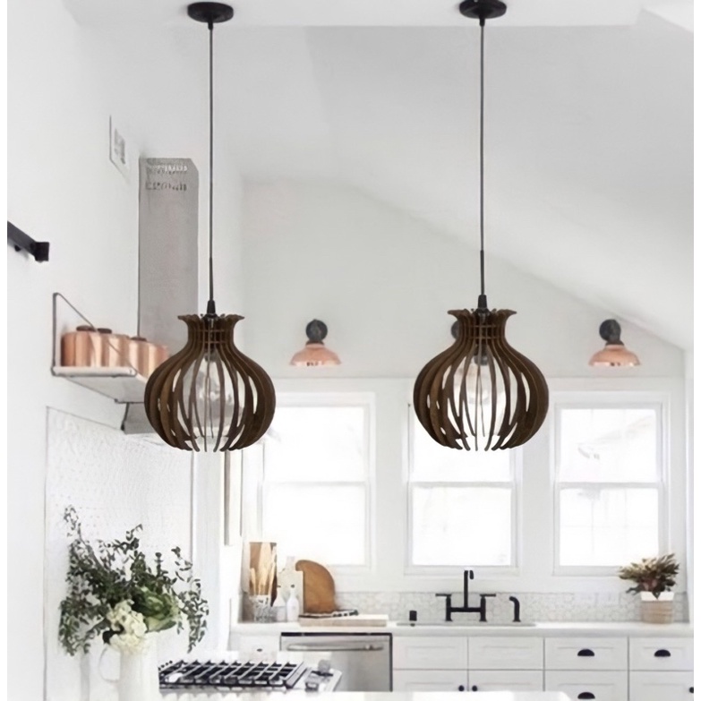 2 unidades Pendente Luminária Lustre Balcão Área De Churrasco De Madeira com Fio - 2cbm