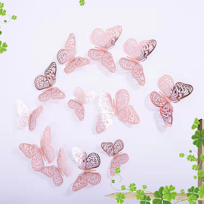 24pcs 3D Oco Borboleta Adesivo Vermelho Borboletas Adesivos De Parede Para Crianças Decalques Do Quarto Dos Namorados Decoração De Casa