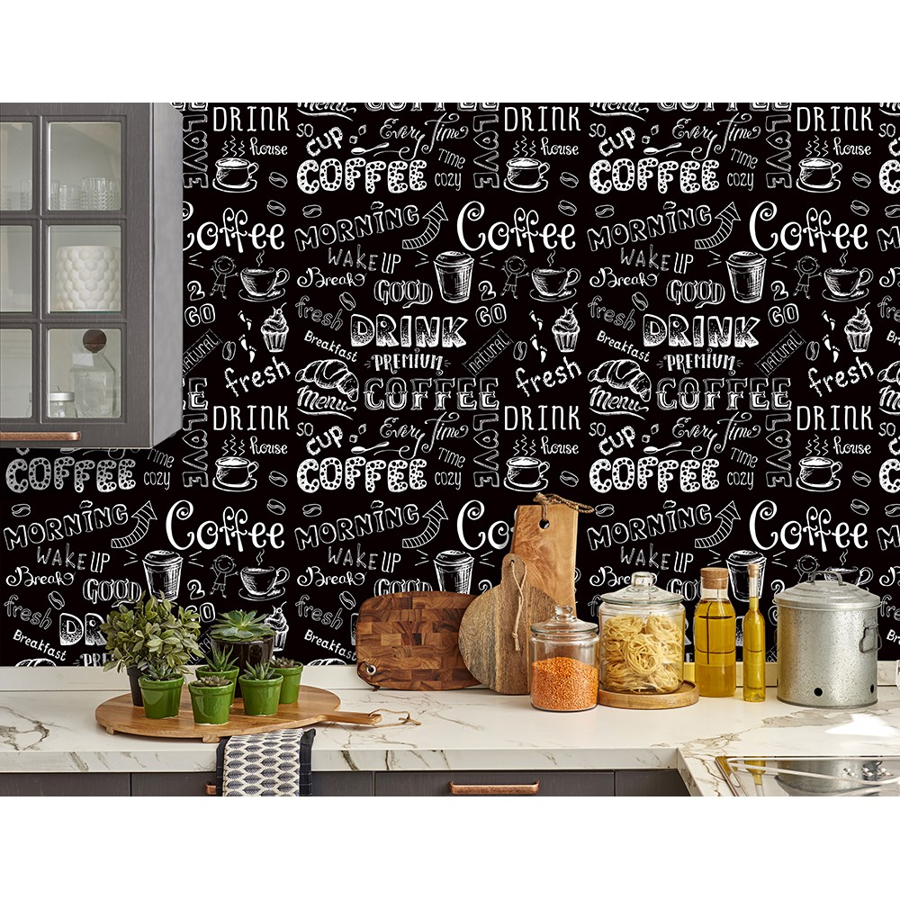 Papel de Parede Café Coffee Cozinha Preto e Branco Autocolante SKU ...