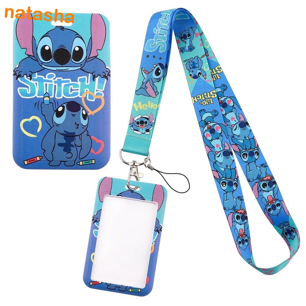 NATASHA Stitch Lanyard Azul Alienígena Ponto Desenho Animado Para Chave  Pingente Telefone Alça Porta-Chaves