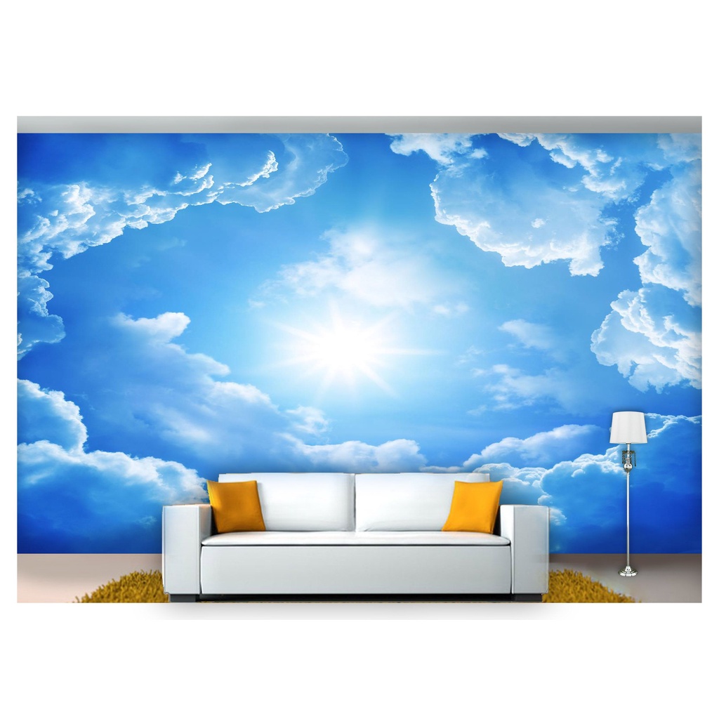 papel de parede céu azul nuvens brancas sol 3d m² NSK99 | Shopee Brasil