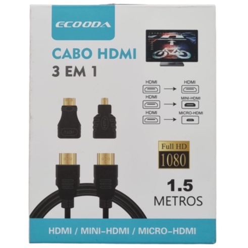 Cabo HDMI 3 EM 1 Micro/Mini HDMI 1.5m - KAP-HATV