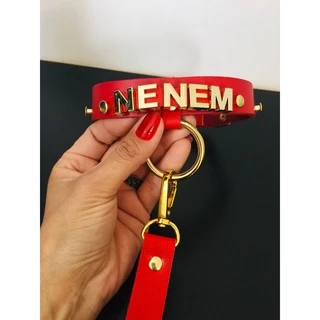 Guia em couro preto + choker personalizado