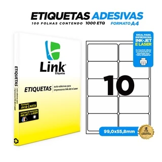 Etiqueta Adesiva A4 99,0mm x 55,8mm 100 Folhas - Link Etiquetas