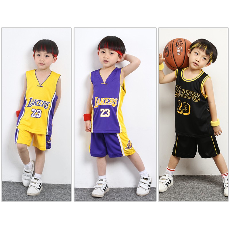 NBA Los Angeles Lakers No . 23 LeBron James Kids Basketball Jersey Conjuntos De Fatos De Basquetebol