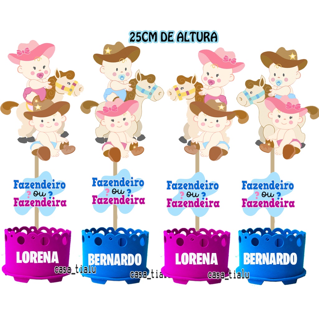 Kit 30 Lembrancinhas Revela o Bebe Country Fazendinha Sendo 15 Rosas E 15 Azuis Kit Festa