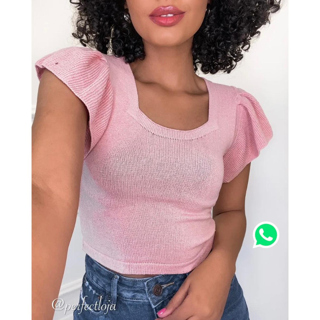 Blusa Cropped Tricot Modal Feminino - Etiqueta Modas