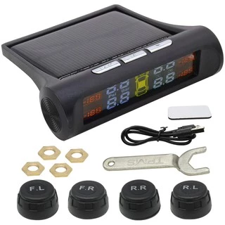 Sistema De Monitoramento De Pressão De Pneus TPMS Para Carro Energia Solar Sem Fio Display LED Alarme De Segurança 4 Sen