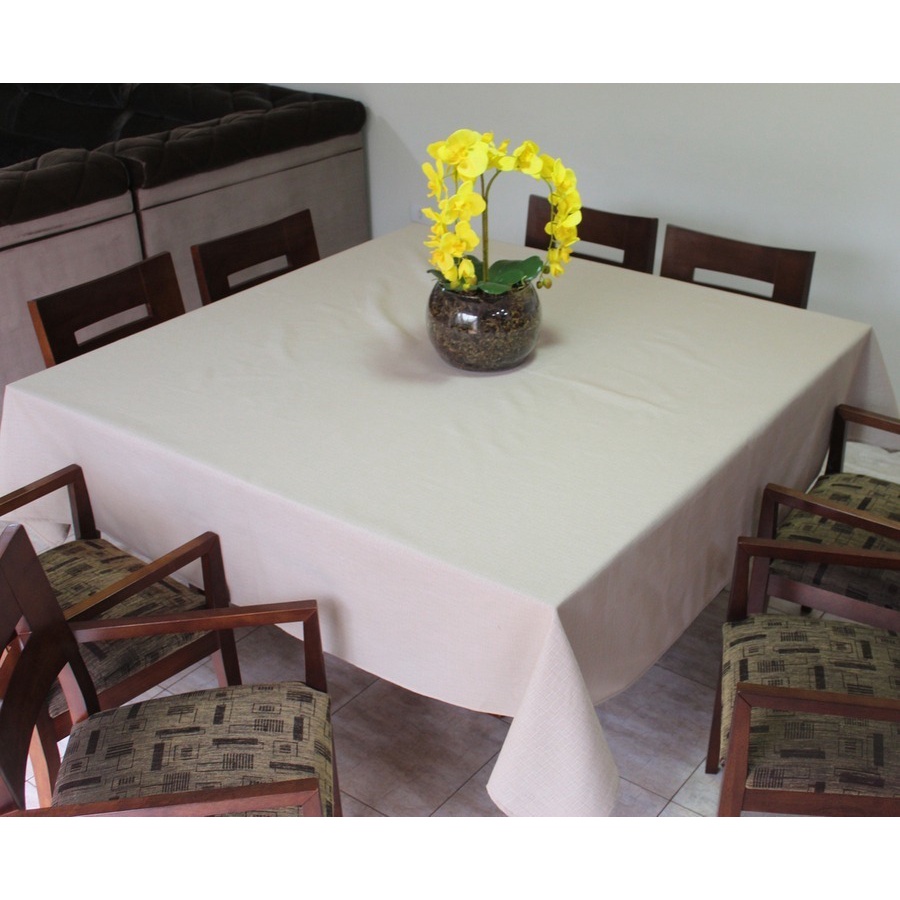 Toalha de Mesa Quadrada em Tecido Linhão Estampado 1,80m X 1,80m Palha Sala/Jantar