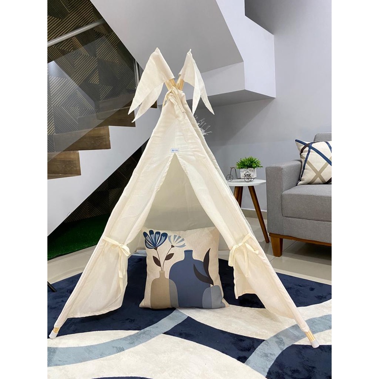 Cabana toca tenda barraca infantil cor cru 90x90 + bandeirinhas grátis