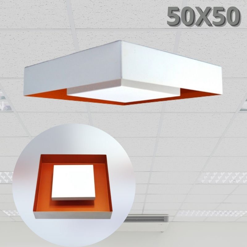 Luminária Plafon Sobrepor Quadrado Branco Luz Indireta 50x50