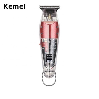 Kemei 0mm Homens Acabamento Profissional Máquina De Corte Do Cabelo Cortador De Sem Fio Transparente Display LED Mais Leve