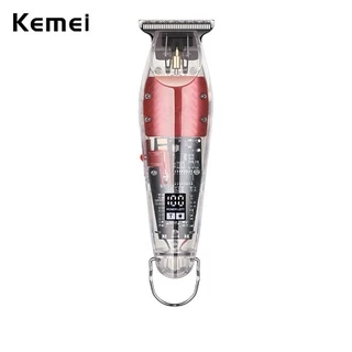 Kemei 0mm Homens Acabamento Profissional Máquina De Corte Do Cabelo Cortador De Sem Fio Transparente Display LED Mais Leve