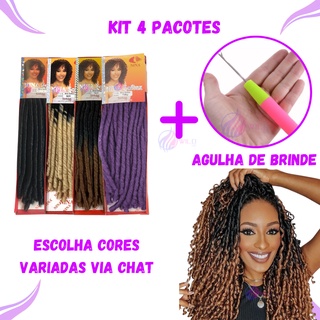 Kit 4 Cabelo Cacheado Nina Softex Dread Original Crochet Braids Fibra Sintética + Agulha