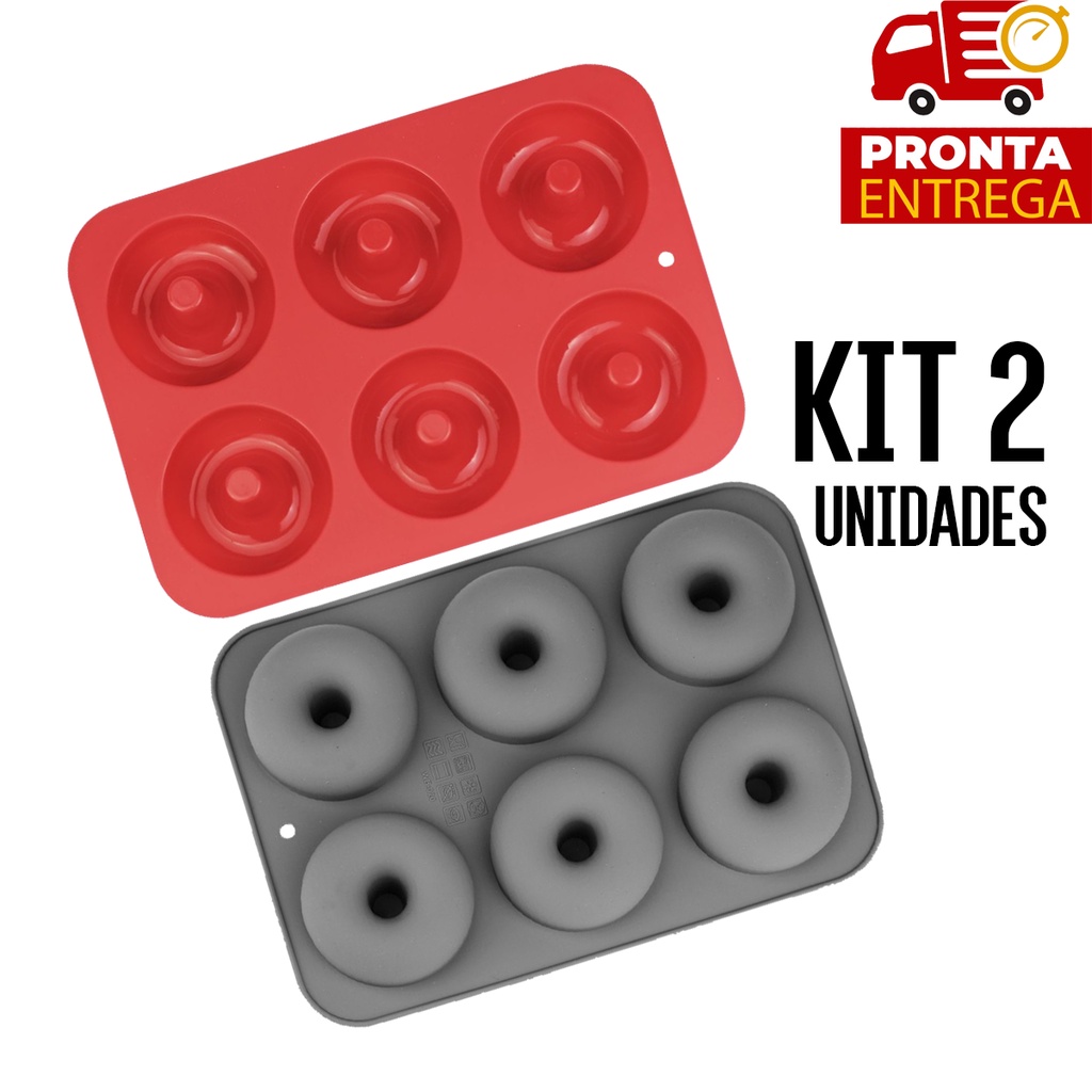 Kit 2 Molde Forma De Silicone Para Chocolate Mini Donuts Pudim Doce 6 Cavidades - Confeitaria e Culinária