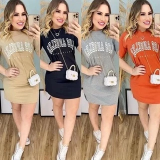 Vestido Blusão Camisão Curto Feminino LOS ANGELES Verão Inverno Moda