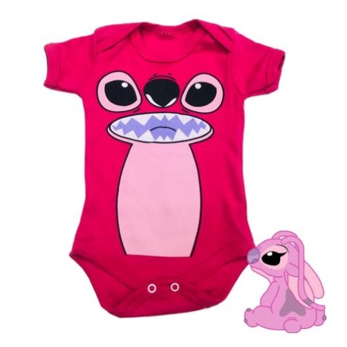 Conjunto Body Bebê Luxo Tule Lillo & Stitch Rosa