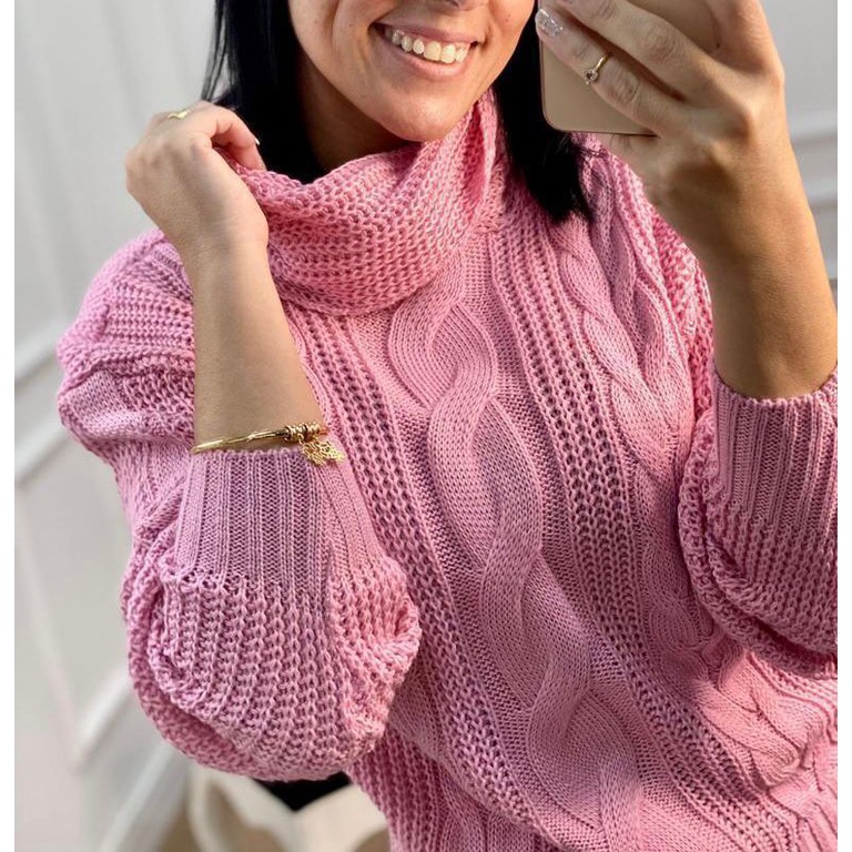 Tricô Blusa De Frio De Linha Feminina Blusa Tricot Gola Boba Gola