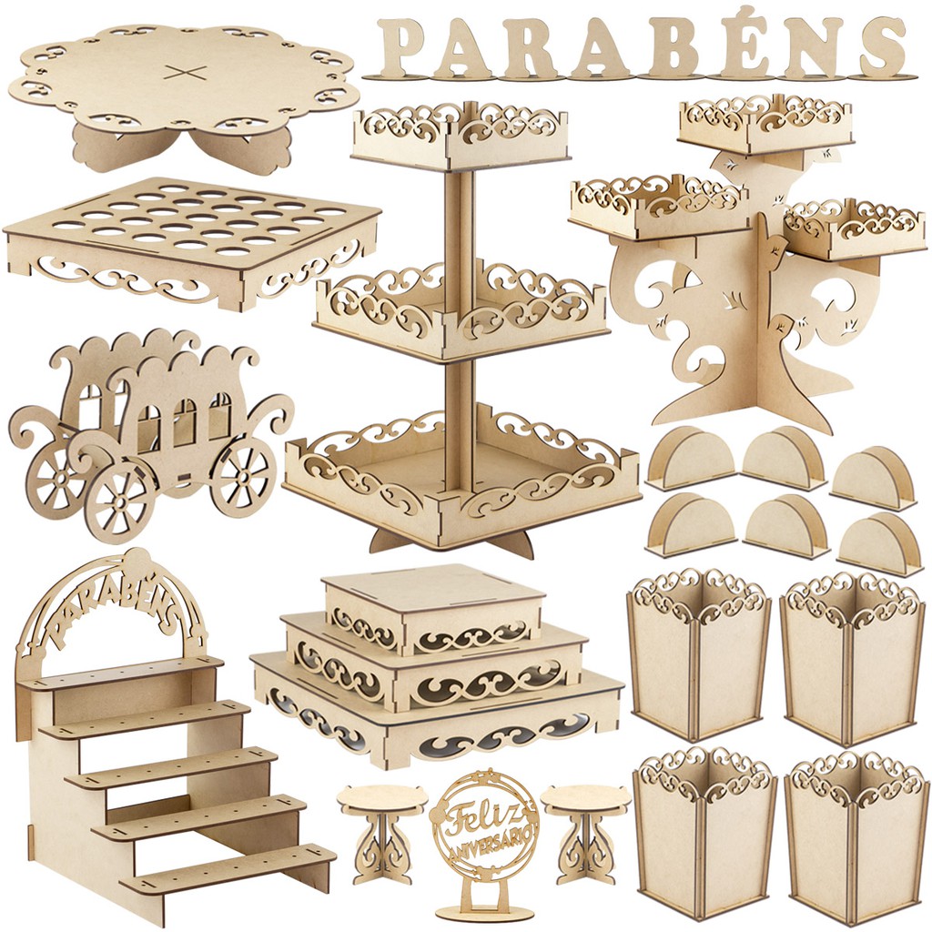 Kit Festa Provençal Arabescos Decoração Mdf Cru Noivado