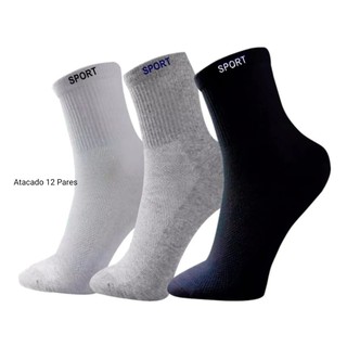 KIT 12 Pares De Meias Cano Alto SPORT 100% ALGODÃO