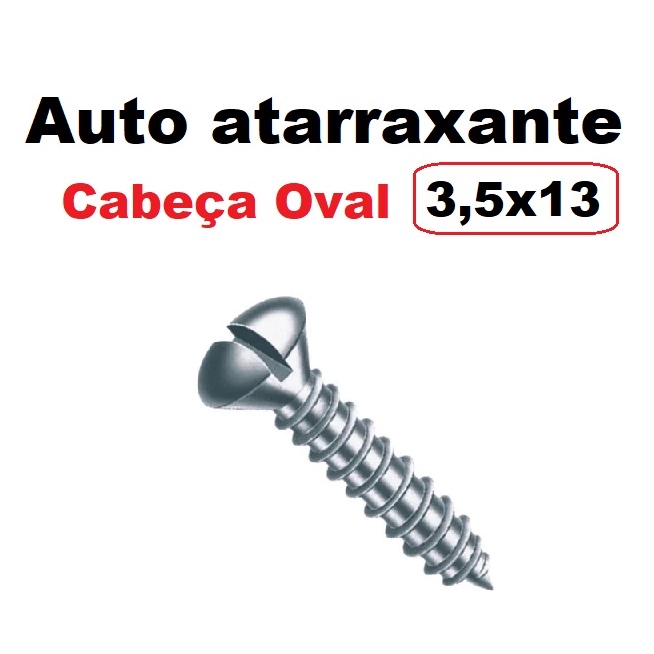 Kit 50 Peças Parafuso 3,5x13 Rosca Auto Atarraxante Cabeça Oval Fenda Reta Zincado